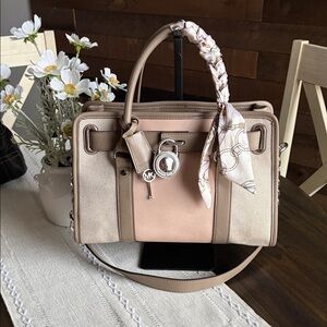 Michael Kors Hamilton Blush Pink and Cream Satchel with Scarf Detail